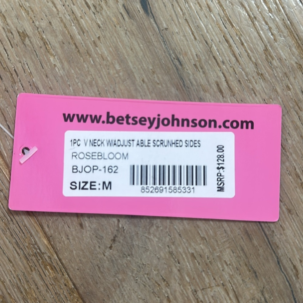 Betsy Johnson V Neck Pink Rose Bloom One Piece Scrunched Side Swimsuit - Picture 9 of 9